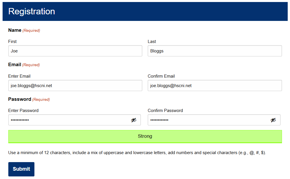 An image showing the details to fill out and the strong strength meter.