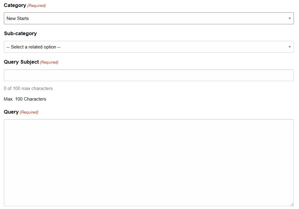 A screenshot of the query details field, showing the query subject, category, sub category and query fields. 