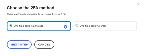 An image of the 2FA method pop-up