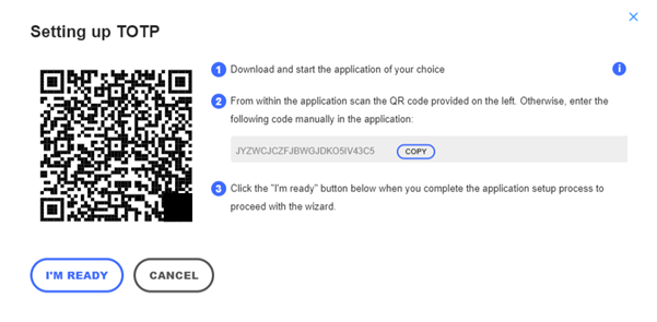 An image showing the popup for the QR code for setting up 2FA